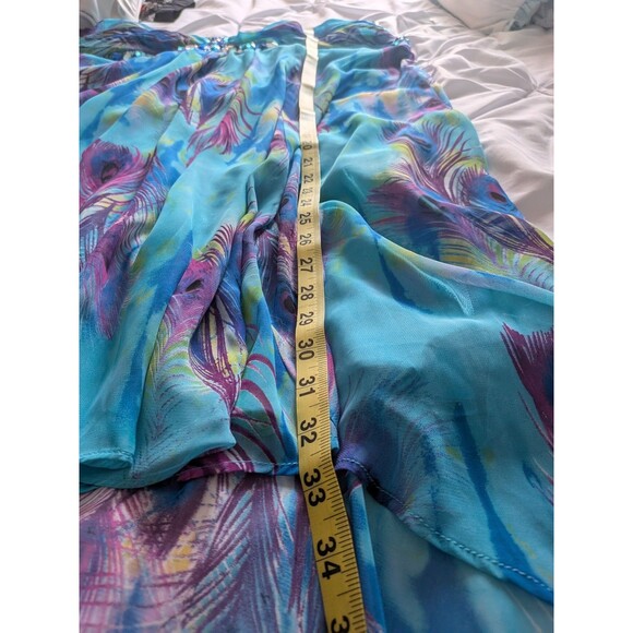 Deb Vtg 90s Y2K Dress Womens 24 Strapless Embellished High-lo Blue Peacock Maxi - Picture 14 of 16